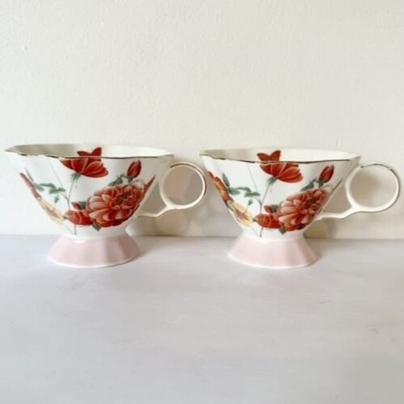 Meritage Set of 2‎ Coffee Mug/Tea Cups Pink Orange stoneware 19oz -3” Beautiful - Picture 1 of 10